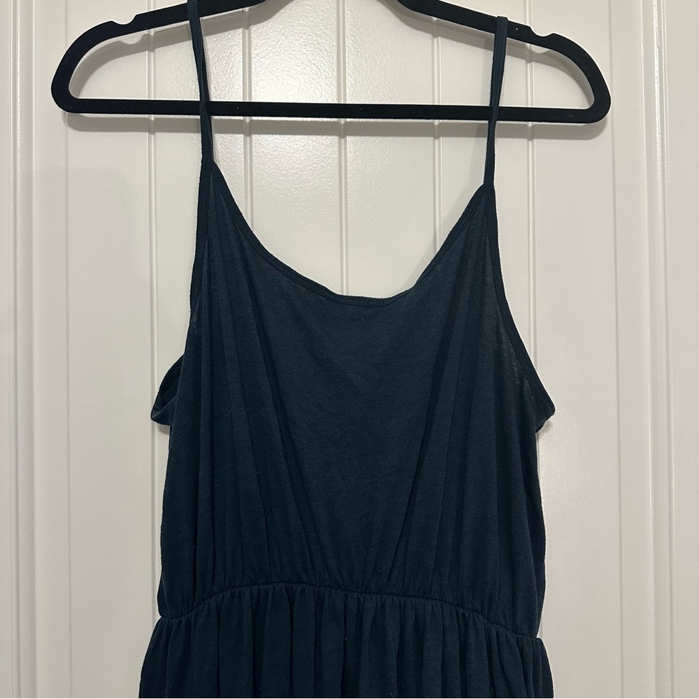 Comfy stretch waist maxi dress dark blue green spaghetti strap women XL - Picture 2 of 6